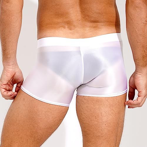 Men's Oil Glossy See Through Swim Shorts Sports Quick Dry Solid Square Leg Training Swimsuit3
