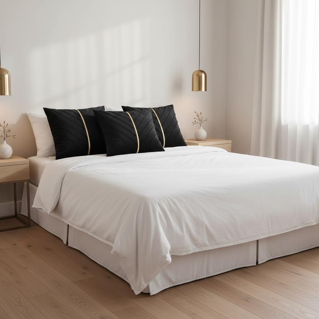 Tosleo Black Velvet Throw Pillow Covers 18 x18 inch Pack of 2 with Gold Leather Christmas Decorative Couch Pillow Cover Luxury Modern Pillowcases Spring Home Decor for Wedding Sofa Bed Living Room - Image 7