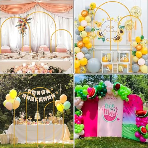 Image of Vincidern 3pcs Metal Wedding Arch Backdrop Stand, Party Arch Stand, Balloon Arch Backdrop for Wedding Ceremony, Baby Shower, Birthday Party, Bridal Shower, Graduation Decor, Gold,7.2FT, 6.6FT, 5.9FT