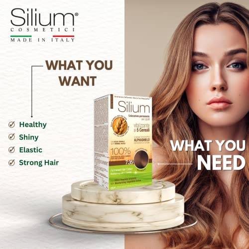 Image of Silium Cereali Maxi Permanent Natural Hair Colour for Women & Men, Ammonia Free, 5 Cereals Sources of Proteins & Vitamins for Soft Shiny Strength Hair, 2 x 50 ml Color Cream, 2 x 75 ml Color Developer (Chocolate 4.05)