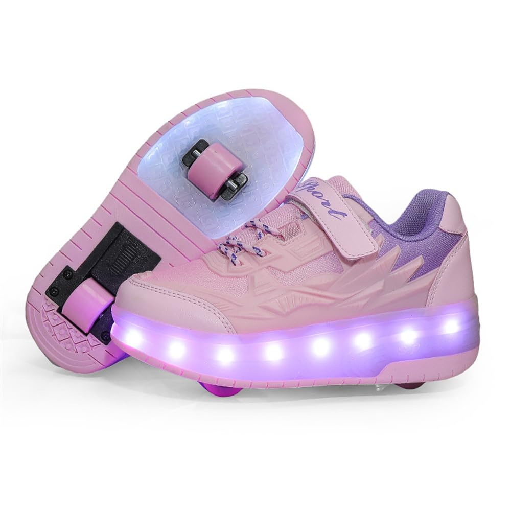 Mateju Zapatos con Ruedas para Niña y Niño Patines con 2 Ruedas Zapatillas Deportivas al Aire Libre Retráctil, Zapatillas de Skateboarding Niñas Niños Adulto 29-41 EU