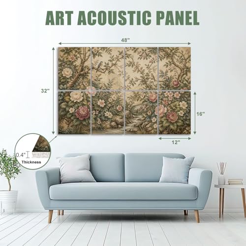 Paneles acústicos decorativos 8 unidades, 48x32 pulgadas con diseño floral y adhesivo para estudio y oficina miniatura 2