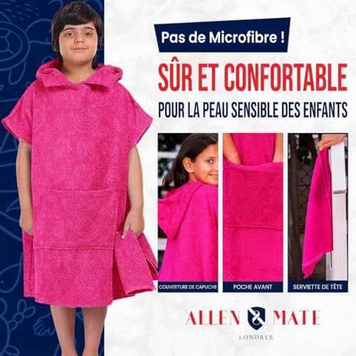 Image of ALLEN & MATE Kids Surf Poncho Towel Robe, Hooded Changing Robe, 6-13 Years
