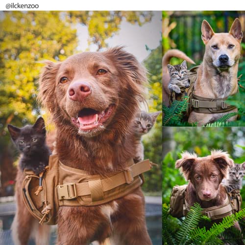 Onetigris Dog Backpack For Medium & Large Dogs, Nylon Backpack For Dogs Tactical Pet Backpack With Side Pockets For Hiking Walking Training Running (Brown, Medium) #TOP2