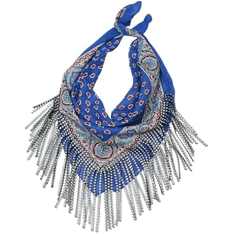 SLITHICE Rhinestone bandanas for women cotton fringe bandana Cowgirl Outfits for Women (Blue) Cover