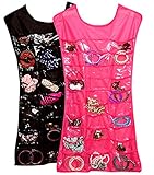 Schmuckaufbewahrungskled mit 30x Fächern auf der Vorderseite und 14x Stoffbänder auf der Rückseite - Mit durchsichtigen Fächern für mehr Übersicht & Ordnung