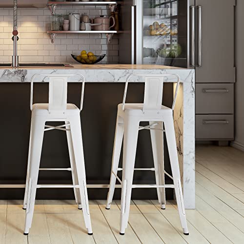 Butaco industrial de metal SIMPLIHOME Sheldon, altura de asiento 34", color blanco desgastado, para bar o cocina (juego de 2) miniatura 2