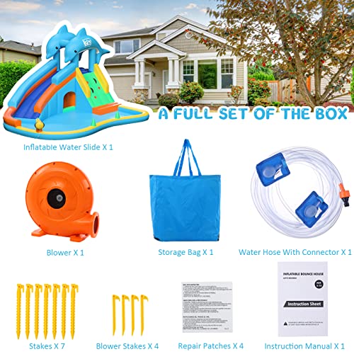 Naice Inflatable Water Slide, Bounce House For Wet And Dry, Climbing Wall & Larger Splash Pool, Water Gun & Hiding Hole, Outdoor Backyard Waterslide For Kids Children Girl Boy (W/ 480W Blower & Hose) #TOP5
