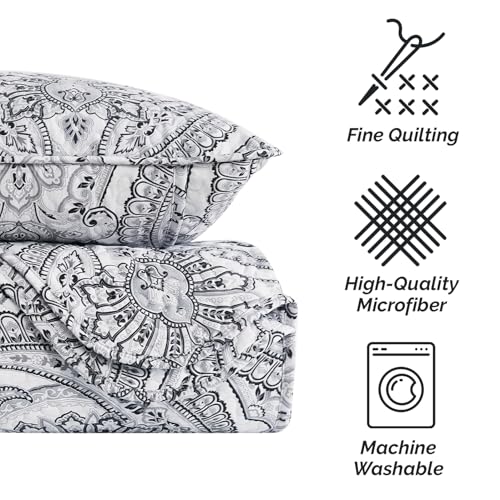 Image of Southshore Fine Living, Inc. Twin Day Bed Comforter Sets, 6-Piece Boho Bedding Set with Daybed Cover, 3 Pillow Shams, Bedskirt, Throw Pillow - Daybed Covers for Twin Bed, Pure Melody Black