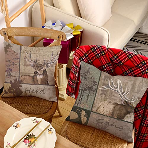 Faromily Vintage Farmhouse Pillow Covers Rustic Bear Elk Moose Deer Cushion Covers Home Decorative Throw Pillow Case Cotton Linen 18 X 18 Inch Set Of 4 #TOP1