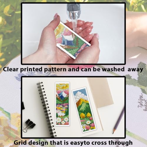 Image of ACRNIGHEET 6PCS Cross Stitch Bookmark Kit for Beginner Stamped Cross Stitch Kits for Adults Mountain Fields DIY Embroidery Bookmark Kits Needlepoint Kit with Instructions Craft Gift 8.5''x3'' 11CT