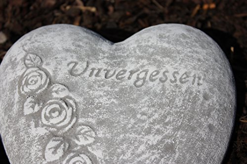 stoneandstyle Grabschmuck, Grabstein Herz Unvergessen, massiver Steinguss, frostfest bis -30°C