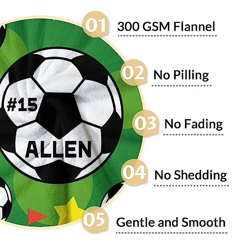 Mercuryelf Custom Soccer Blanket Gifts, 30"x40" Personalized Football Throw Blankets for Boys Kids, Cozy Lightweight Fleece Plush for Sofa Bed Room Decor