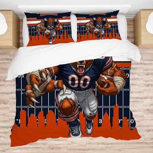 Allenjoy Chicago American Football Navy Legacy Comforter Set with 2 Pillowcases for Boys Teens Men Fans Son Bedroom Nursery Bedding Room Decor, Machine Washable, Full Size