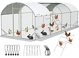 Quictent Essential Series 24x9x6.6ft Metal Chicken Coop Run with Climbing Ladder, Walk-in Outdoor Poultry Cage with PVC Coated Chicken Wire, Hen Duck Rabbit Farm House, Waterproof Anti-UV Cover