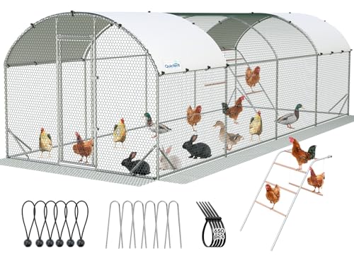 Quictent Essential Series 24x9x6.6ft Metal Chicken Coop Run with Climbing Ladder Walk-in Outdoor Poultry Cage with PVC Coated Chicken Wire Hen Duck Rabbit Farm House Waterproof Anti-UV Cover
