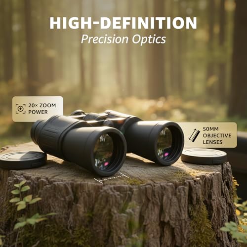 Image of Amazon Basics Binoculars, 20x50 High Power with Carrying Case & Strap, Wide Field of View for Birdwatching, Nature Observation, Stargazing & Concerts - Black