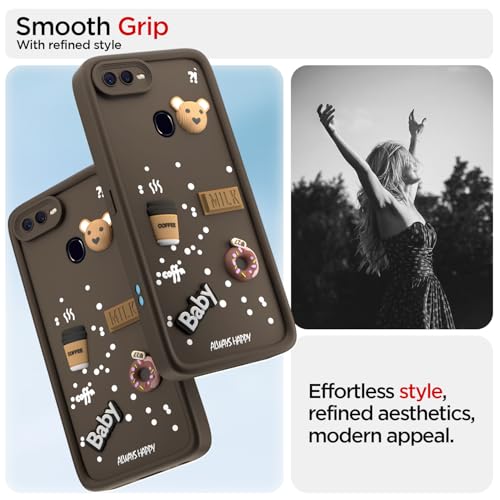 Image of Outlouders Back Cover for Oppo F9 / F9 Pro / A5 / A5S / A7 / A11K / A12 / Realme 2 /2 Pro / U1 | 3D Cartoon Cute Fun Bear | Silicone Full Body Protection Bumper Case (Brown)