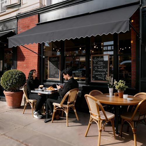 UISEBRT Klemmmarkise Balkon 350cm breit - Markise mit Handkurbel...