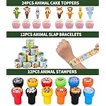 All-in-One - 256 Pcs Wild One Jungle Safari Birthday Party Decorations - Zoo Animal First Birthday Supplies Kit - Includes Favor Boxes, Bubble Wands, Straws, Party Hats, Stickers & Cake Toppers etc - Image 5
