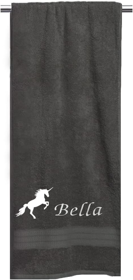 Liberty21 Unicorn Monogrammed Personalized Bath Towel. Custom Embroidered Cotton Towel. (Cream)