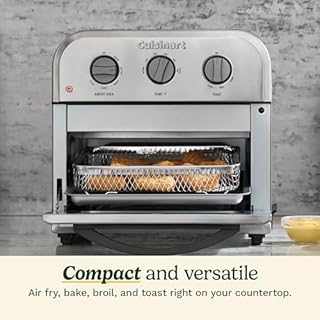 Cuisinart Compact Air Fryer Toaster Oven, Stainless Steel Fryer with 6-in-1 Functions, Adjustable Temperature, Includes Oven Rack, Baking Pan and Air Fry Basket, TOA-26