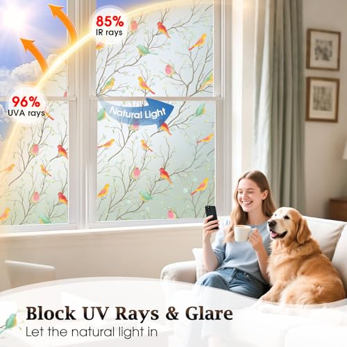 Lifetree Stained Glass Window Film Privacy Film for Glass Windows Decorative Non Adhesive Static Cling Vinly Anti UV Bird Patterned for Bathroom and Door (Frosted, 59 * 200cm) - Cosy Home Interiors Lifetree Stained Glass Window Film Privacy Film for Glass Windows Decorative Non Adhesive Static Cling Vinly Anti UV Bird Patterned for Bathroom and Door (Frosted, 59 * 200cm) - Image 4