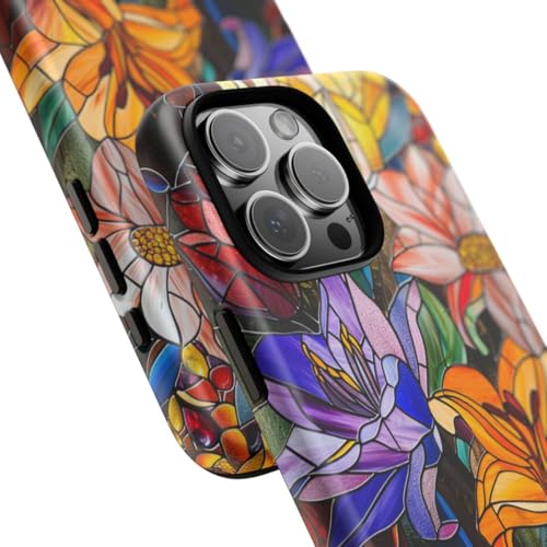 Etui iPhone 16 Pro Max vitrail floral orange mat anti-trace