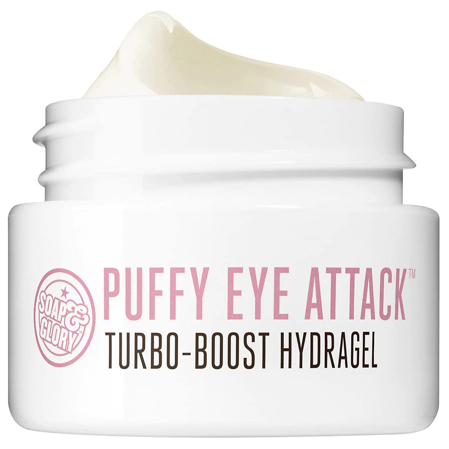 Soap & Glory Puffy Eye Attack Eye Cream - Hydrating Gel + Puffy Eyes Treatment for a Refreshed & Revitalised Under Eye - Eye De Puff Blend of Peptides, Cucumber Fruit Juice & Liquorice Root (14ml)
