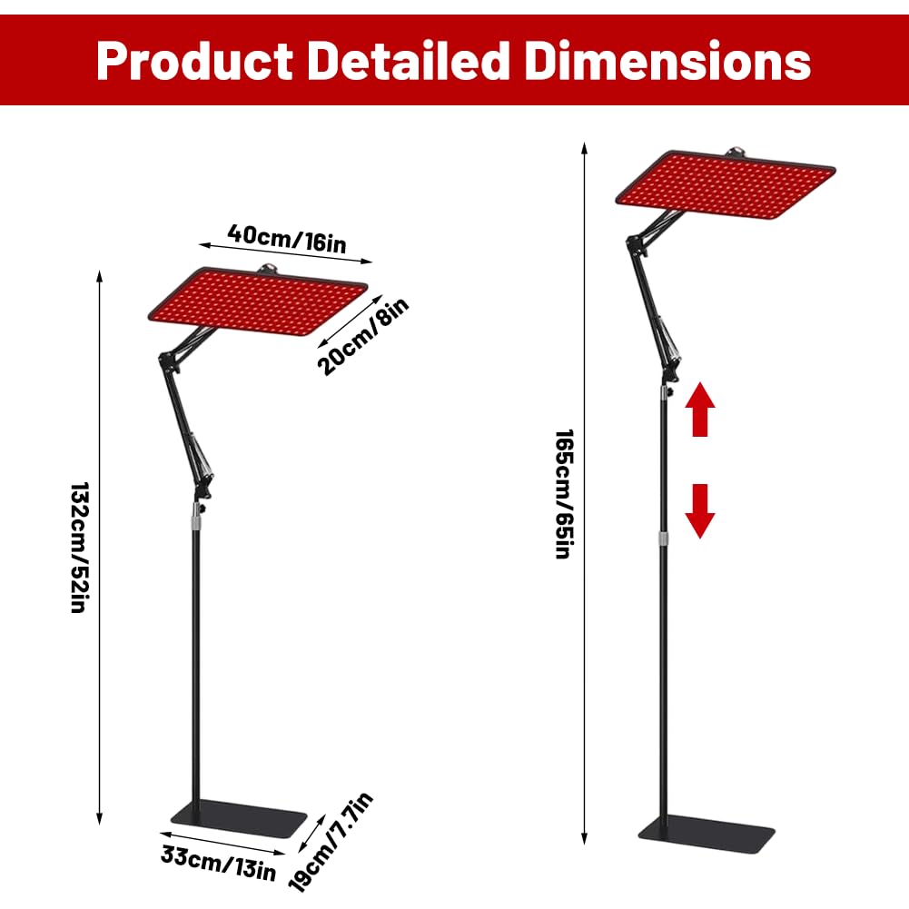 Lámpara de luz roja para cuerpo y cara, lámpara de infrarrojos con 200 LED y 5 niveles de brillo, longitud de onda tri (660 nm 850 nm 940 nm) con soporte ajustable y gafas de protección, alivia la