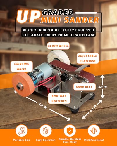 Image of Mini Belt Sander, Electric Small Sander Knife Making Supplies, 7 Adjustable Speed Electric Knife Sharpener, Power Belt Grinder for Woodworking, Metal Working DIY (6.5'' x 6.5'' x 4.2'')