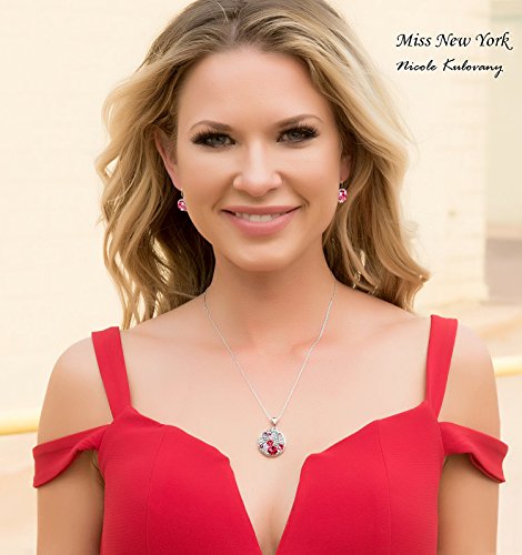 Leafael Ocean Bubble Women's Jewelry Set Made with Swarovski Crystals Opal Pink Ruby Red Costume Fashion Pendant Necklace Earring Set, Silver Tone, 18" + 2", Gifts for Women