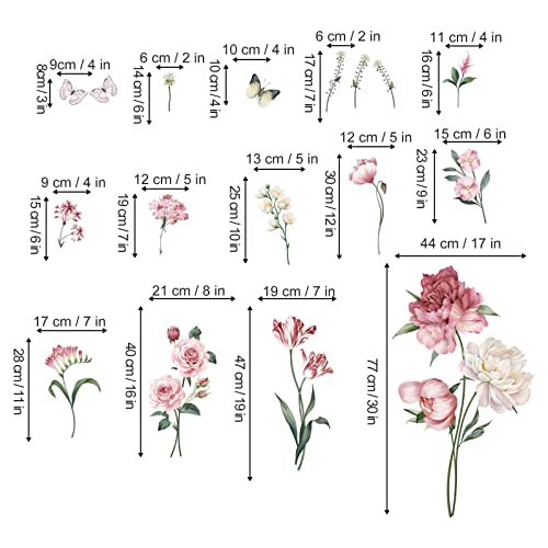 Wondever Pink Peony Rose Floral Wall Stickers Garden Flower Peel And Stick Wall Art Decals For Bedroom Living Room Tv Wall #TOP4