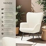 tectake® Skandinavischer Stil Ohrensessel, Teddy Sessel Hygge, Bouclé Sessel Wohnzimmer, Schlafzimmer, Statement Piece Loungesessel, belastbar bis 150 kg