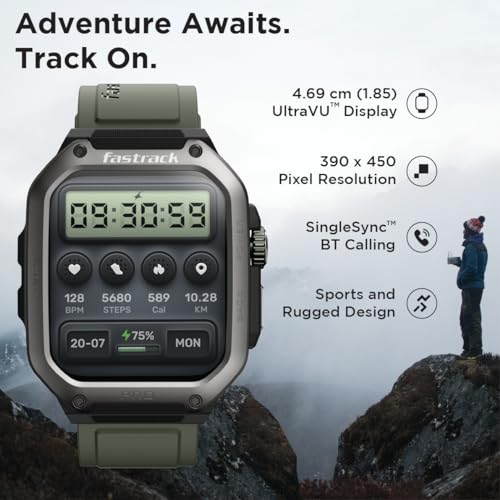 Image of Fastrack Active Pro Rugged Smartwatch with 1.85 inch AMOLED Display with AOD|SingleSync BT Calling|Functional Crown|100+ Sports Modes|AI Coach|Auto Sport Recognition|AI Voice Assistant|24x7 Health Suite
