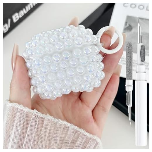 Cute Glitter Pearls Case for Airpods Pro 2/1 Cover Girls Women, Soft Handmade Beads TPU Airpods Pro 2nd/1st Generation Protective Cover with Cleaner Pen&Keychian for Air Pod Pros Gen 2/1, White