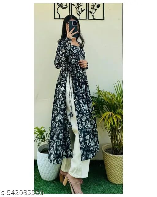 Image of Utsaahit Women's Cotton Full Sleeves Nayra Cut Long Kurti