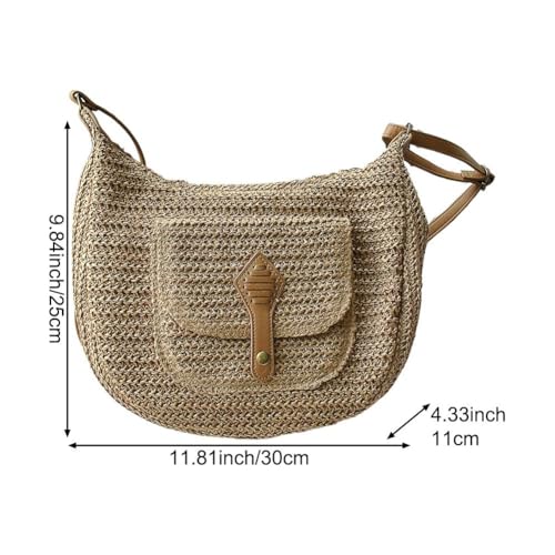 Straw Paper Beach Bag Summer Weaving Zipper Tote Shoulder Handbag Rattan Hand-woven Travel Satchel Bag for Travel Holiday2