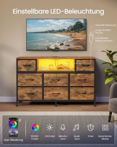 SONGMICS Kommode, Sideboard mit 8 Stoffschubladen, 113,8 x 30 x 68,1 cm – Ansicht 4