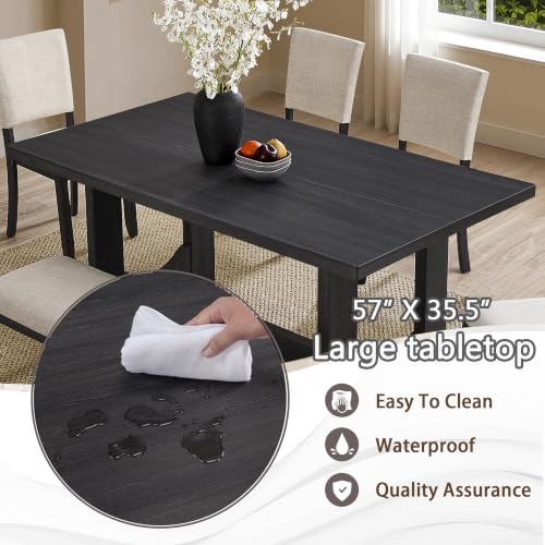 Image of LUMISOL 6 Piece Farmhouse Dining Table Set, Solid Wood Dining Table with 4 Upholstered Chairs and Bench, U-Shaped Base Kitchen Set for Dining Room, Kitchen, Antique Black + Beige