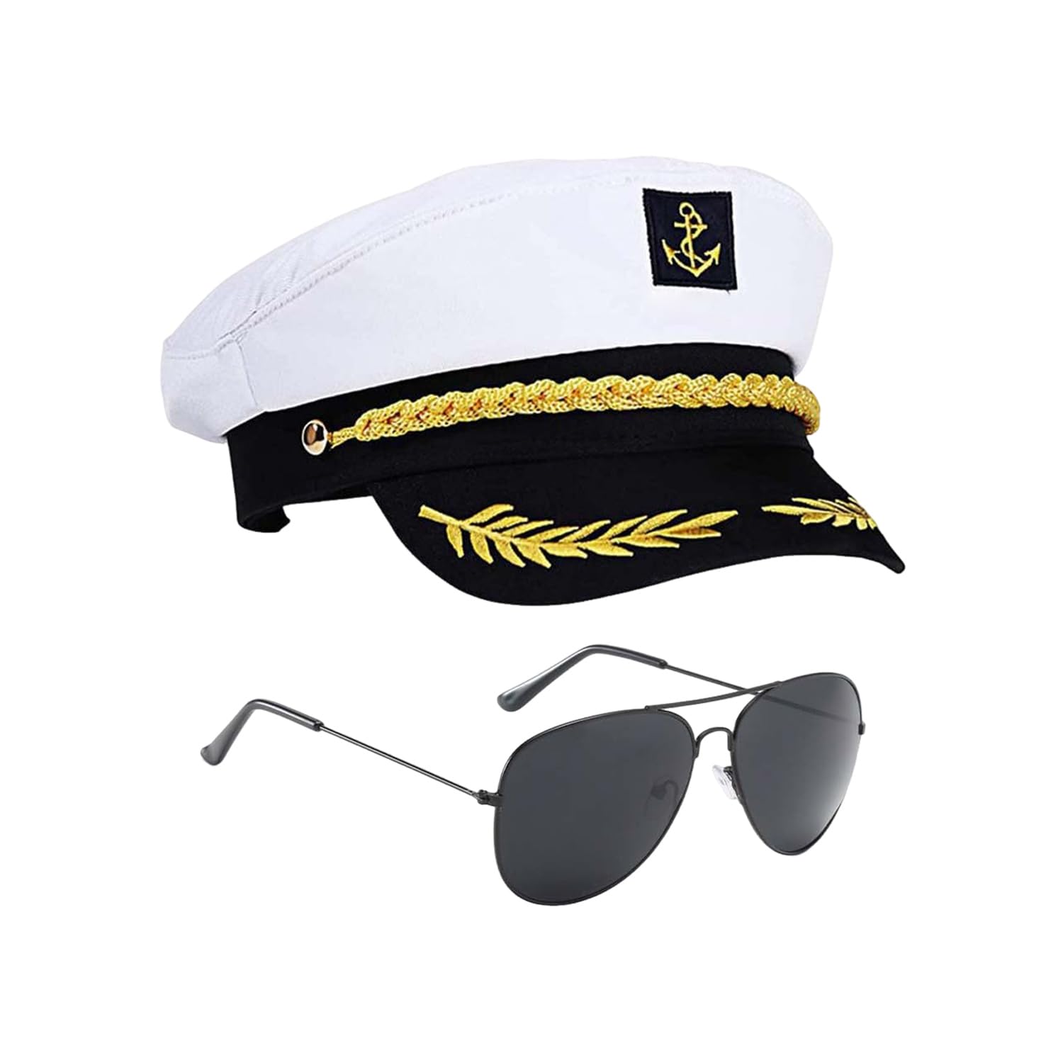 1 Piece Of Sailor Captain Hat, 1 Piece Of Black Sunglasses, Role-Playing Costume Accessories, Yacht Party Decoration.