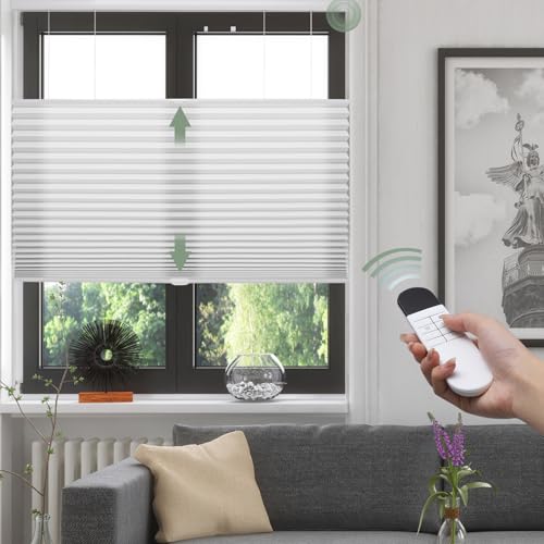 Zshine Top Down Bottom Up Motorized Honeycomb Blinds Customized Cellular Shades Thermal Insulated Blinds for Home Windows Office (45mm Light Filtering