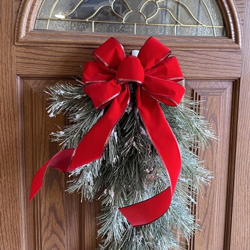 Red Velvet Christmas Wreath Bow - 10" Wide, 18" Long Tails, 4th of July Garden Decor, Holiday, Door Decoration, Swag, Garland, Fall, Winter, Christmas, Wedding, Veterans Day