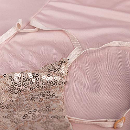 Seryu Women Fashion Sequins Strap Backless Camisole V-Neck High Slit Long Dress Pink #TOP5