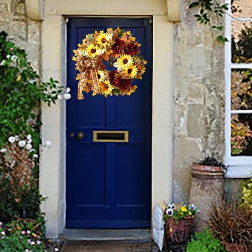 Simulated Plant Bow Tie Retro Lightweight Sunflower Wreath for Autumn Decor - image 8