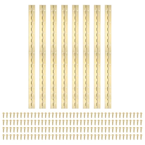 PATIKIL 20x1.2 Inch Piano Hinge,8 Pcs 304 Stainless Steel Continuous Hinge with Holes for Piano Gate Door Wooden Storage Box Cabinet Boat,Gold