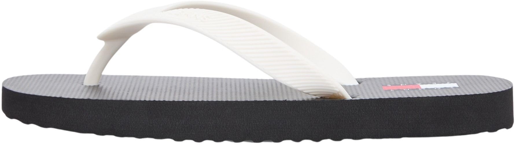 Tommy Jeans Women’s Flip Flops Summer Sandals with Logo Embossing, Multicolor (Black/Ecru), 7.5
