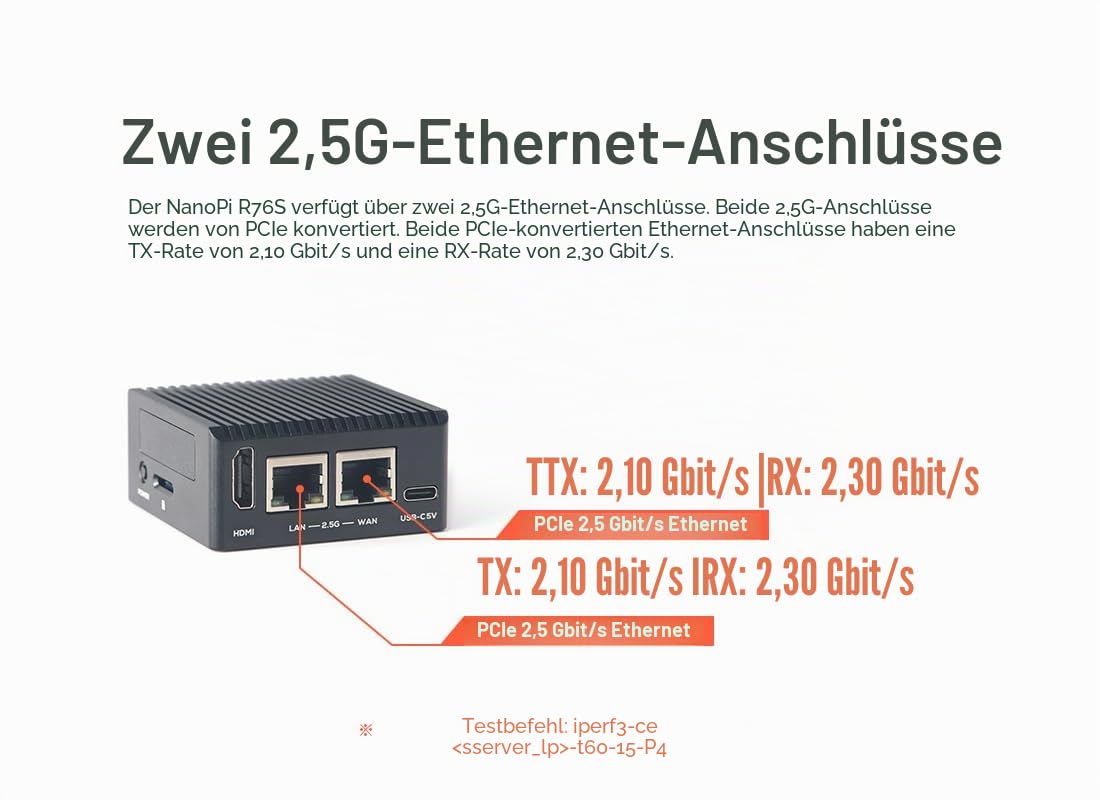 NanoPi R76S Mini Router Repeater FriendlyWrt, LPDDR5 4GB/16GB RAM 64 GB eMMC 6TOPS NPU RK3576 SoC mit Al Modell, Dual 2.5G Ethernet Port für IoT NAS Smart Gateway (Standard Kit,with WiFi Module,4GB)