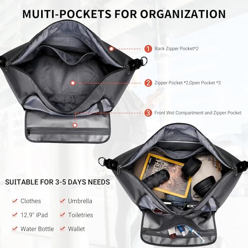 Image of WITZMAN Travel Duffle Bags for Men Gym Bag with Toiletry Bag Sets Carry On Overnight Bag 55L (B696 Silvery Grey)