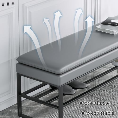 Banc à chaussures élégant gris et noir structure métal robuste 80 cm - 4